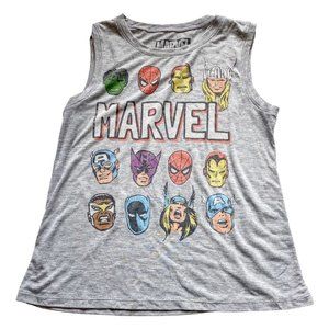 Marvel Avengers Superheroes Women Gray Collage Graphic Tank Top Tee Size Large